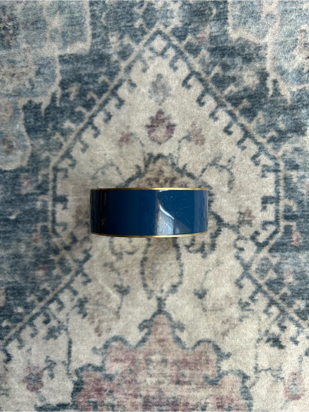 Vintage J.Crew Wide Navy Blue Enamel Cuff Gold Tone Rim Bangle Bracelet